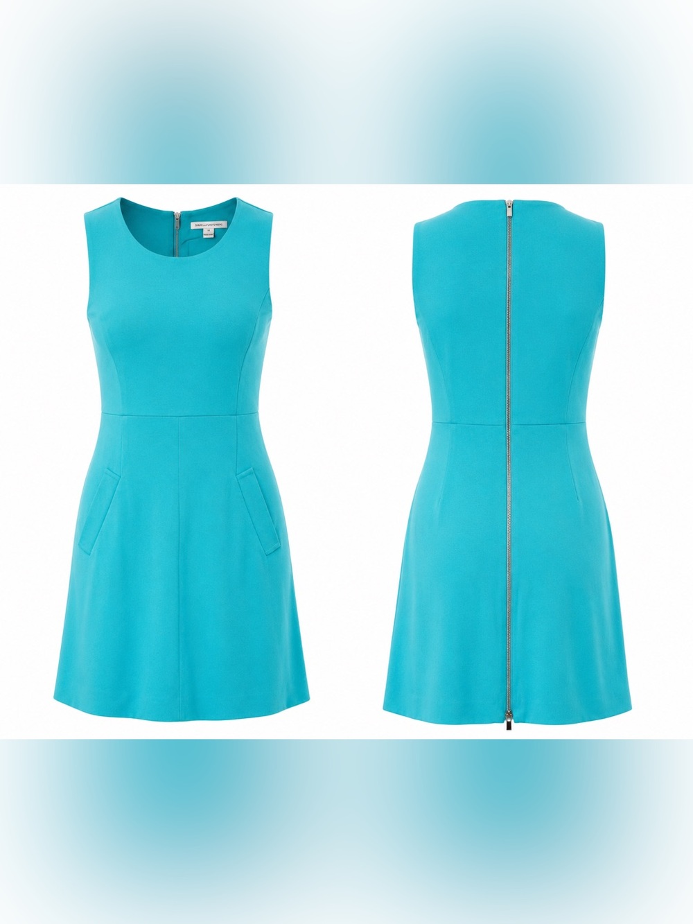 Diane von Furstenberg Carpreena Turquoise Sleeveless Sheath Dress Size 14
